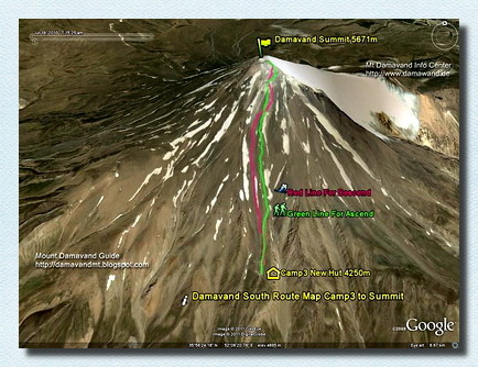 Mt Damavand Camp3 to Summit GPS track and route map
